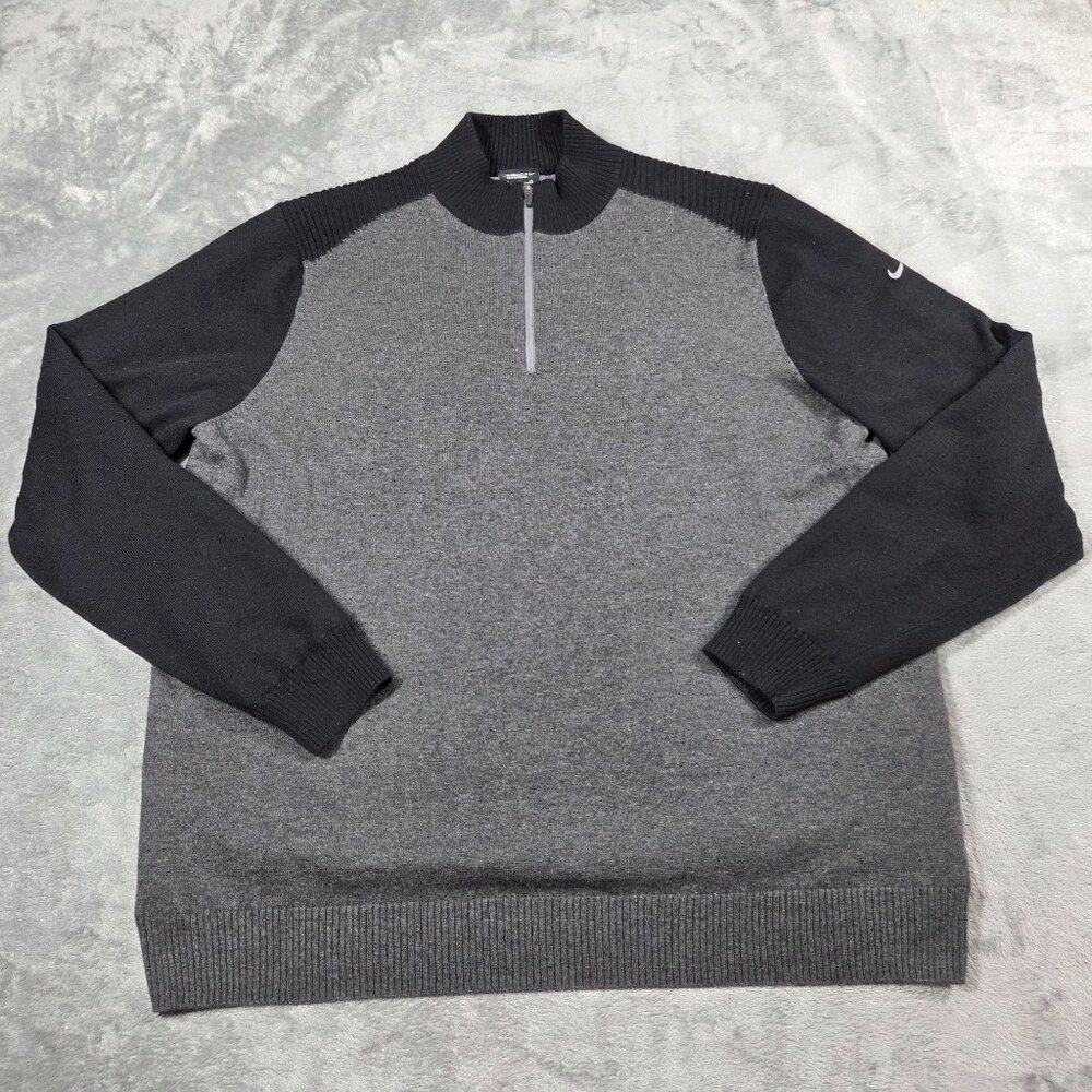 Nike Golf Jacket Mens XL Gray Wool Blend Lined Windshirt 1/4 Zip Sweater Preppy